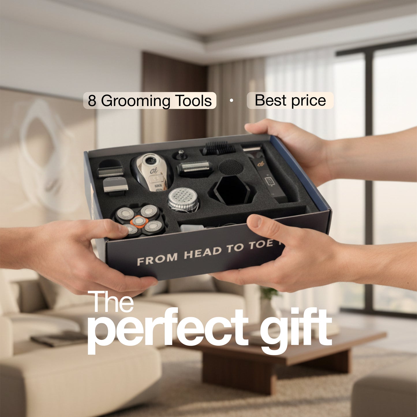 OTY Kit Get It All – Head Shaver & Body Trimmer for Men | Bald Groomer + Special Intimate Trimmer, Waterproof Cordless 8-in-1 Complete Grooming Kit