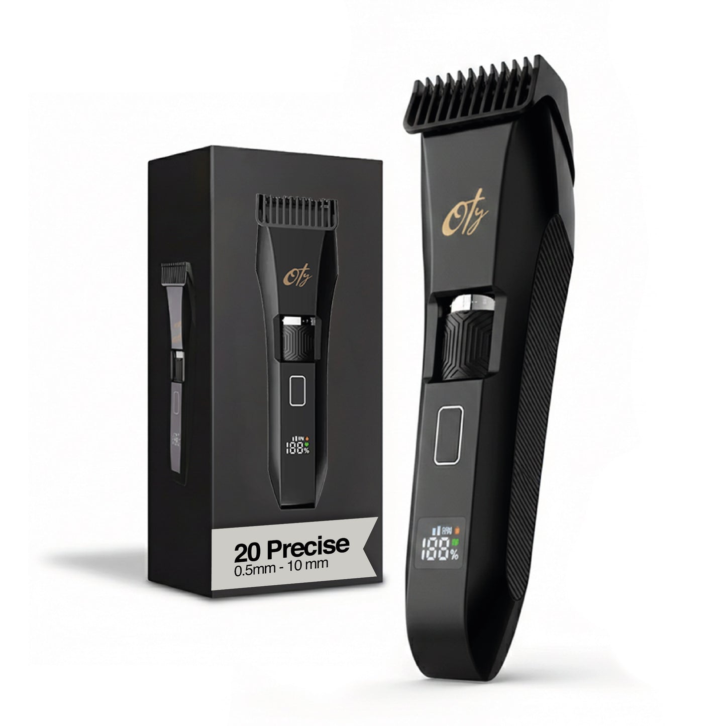 Oty Beard Trimmer for Men Adjustable - Waterproof Cordless Hair Clippers with 20-Length Dial, Stainless Steel Blades, LED Display & Travel Lock - Rechargeable - Ideal Gift for Men