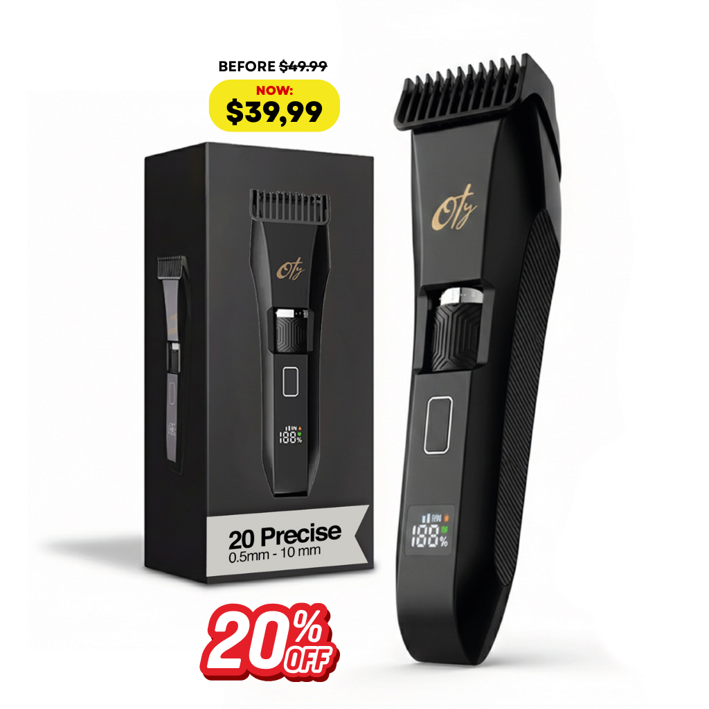 Oty Beard Trimmer for Men Adjustable - Waterproof Cordless Hair Clippers with 20-Length Dial, Stainless Steel Blades, LED Display & Travel Lock - Rechargeable - Ideal Gift for Men